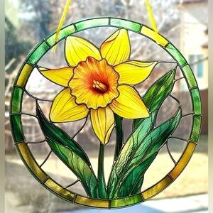 8" Spring Nature Blooming Daffodil Flower Acrylic Sun Catcher Window Hanging New